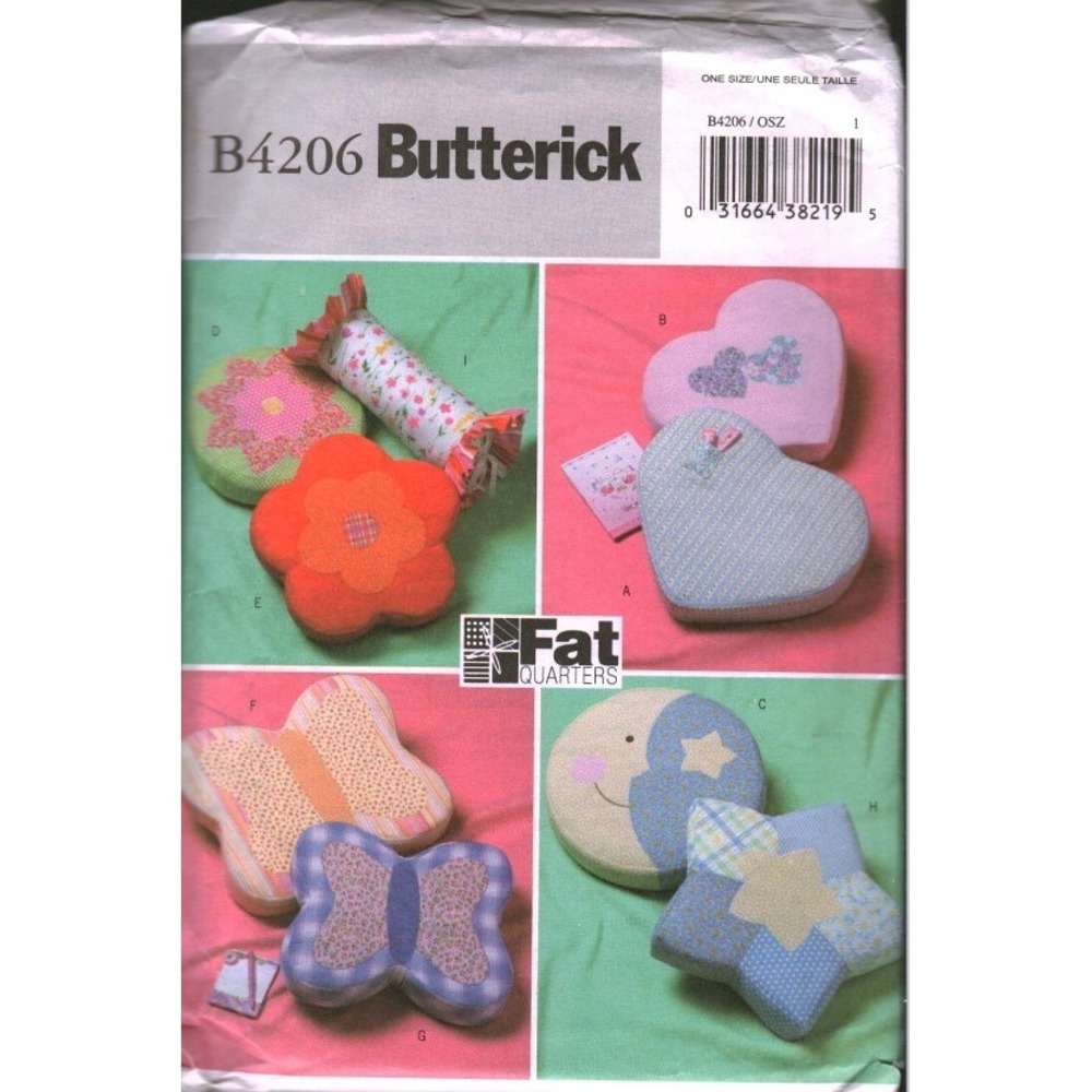 Butterick B4206 Novelty Pillows Sewing Pattern Fat Quarters Heart Butterfly Star